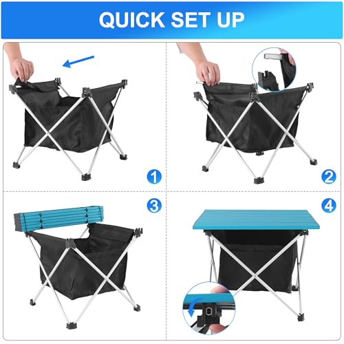 Grope Portable Camping Table Ultralight Aluminum Camp Table with Storage Bag,Beach Table for Sand with Carrying Bag,Prefect for Outdoor,Picnic,BBQ,Cooking,Festival (Blue with Storage Bag-S) - color: Blue With Storage Bag, size: Small