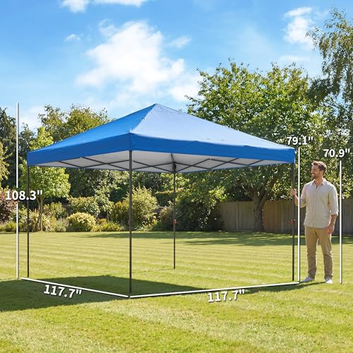 Outsunny 10 x 10 ft Pop Up Canopy Tent with One Push Setup, Easy Setup Outdoor Portable Instant Canopy Shelter with Wheeled Carry Bag, Sandbags, Adjustable Height for Parties, Events, Dark Blue - color: Dark Blue