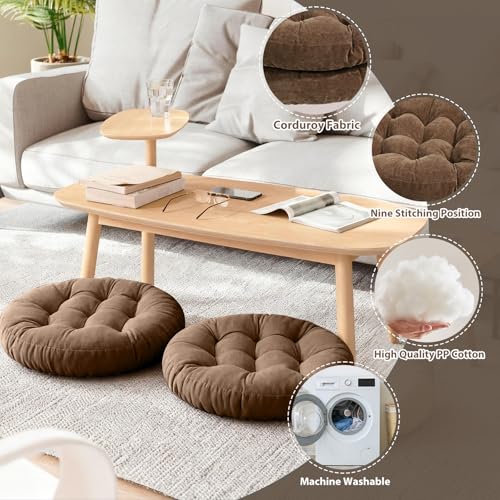 Tiita Outdoor Cushions Square Floor Pillow Thicken Tufted Seat Pad Large Floor Cushion for Yoga Meditation Living Room - color: Round|coffee, size: 2 Count (Pack of 1)