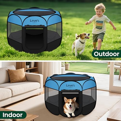 Love's cabin Pet Puppy Dog Playpen, Small Dog Tent Crates Cage Indoor/Outdoor, Portable Playpen for Cat, Foldable Pop Up Dog Kennel Playpen with Carring Case, Removable Zipper Top, Blue - color: Blue, size: 25.0"L x 25.0"W x 17.0"H