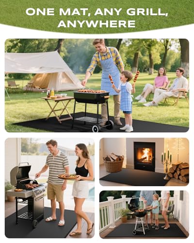 Non-Curl 60x40 inch Under Grill Mats for Outdoor Grill, Indoor Fire Pit Hearth Rugs for Fireplace, Double-Sided Fireproof, Oilproof & Waterproof BBQ Grill Mat, Easy to Clean,for Deck/Patio/Lawn - size: 60x40 in