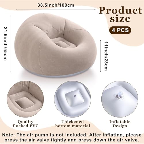 Realspring Inflatable Bean Bag Chairs Outdoor Blow up Camping Chairs Inflatable Lazy Sofa Folding Portable Bean Bag Loungers Couch for Movie Night(Coffee,4 Pcs) - color: Coffee