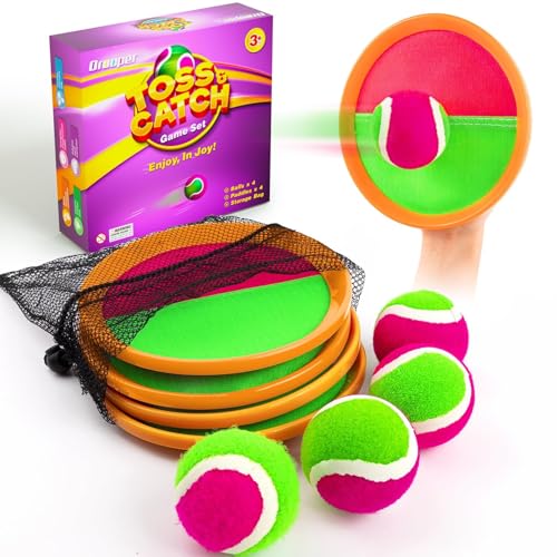 Toss and Catch Ball Game Set - Outdoor & Indoor Sports Toys for Kids - Outside Games for Yard, Lawn, Camping, Beach, Pool - Classic Sticky Paddle Ball Toy for 3 4 5 6 7 8-12 Year Old Boys Girls Gifts - color: Orange