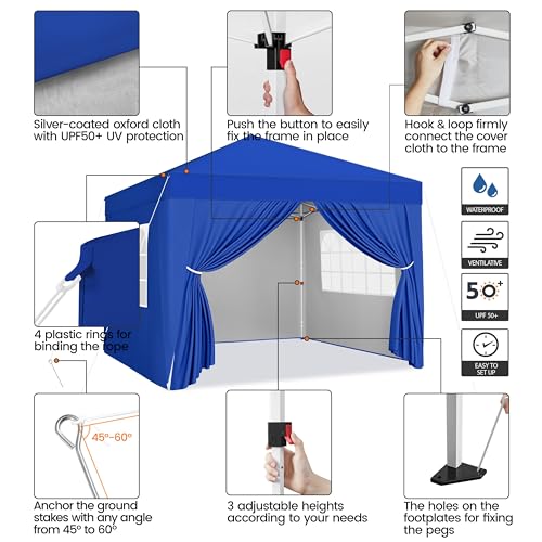Yaheetech 10x10 Pop Up Canopy with 4 Removable Sidewalls, Portable Enclosed Instant Tent, Waterproof Outdoor Tent, Beach Sun Shelter with 4 Sandbags, 12 Stakes & 4 Ropes, Blue - color: Blue, size: 10x10