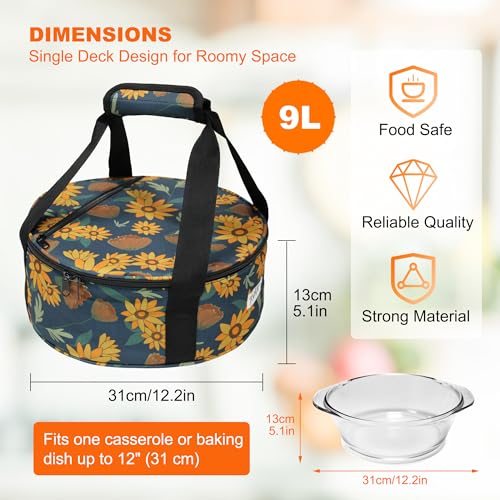 Round Insulated Pie Carrier Portable Food Cake Transport Lunch Bag for Potlucks Picnics Parties Gathering Outdoor Events Travel (Sunflower) - color: Sunflower