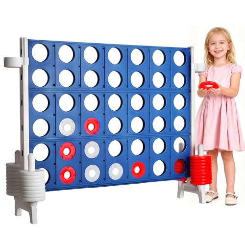 Jumbo 4-to-Score Game Set, Giant 4-in-a-Row Tic Tac Toe for Outdoor Yard & Indoor Party, 4 FT Family Games for Teens and Adults with 42 Big Rings