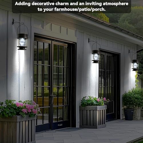 Solar Lantern - Hanging Solar Lights Outdoor - 2 Pack Solar Powered Waterproof Led Lanterns Vintage Design for Landscape Yard Garden Pathway Beach Pavilion Decoration (White Lights) - color: 2 Pack White Lights
