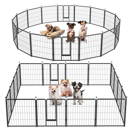 Simple Deluxe Dog Playpen Indoor Outdoor, 24" Height 16 Panels Fence with Anti-Rust Coating, Metal Heavy Portable Foldable Dog Pen for Small/Medium Dogs RV Camping, Black - color: Black, size: 16 Panels 24 inch, style: Metal