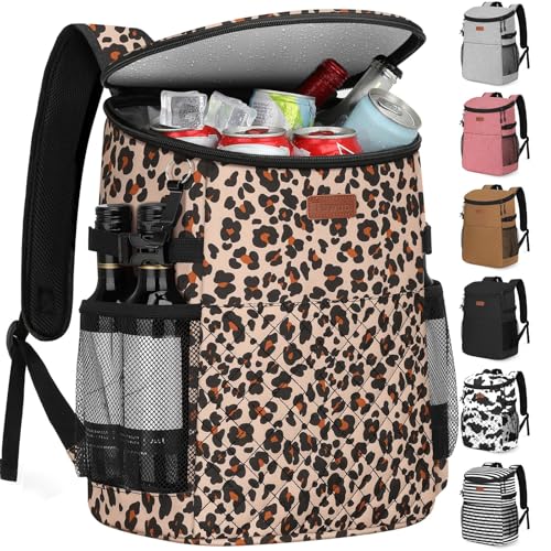 Soft Cooler Backpack 30 Cans/45 Cans, Backpack Coolers Insulated Leak Proof Thermal Lunch Backpack for Men Work Small Cooler Bag Beach Travel Picnic Drink Beverage Beer - color: Leopard, size: 30 Cans