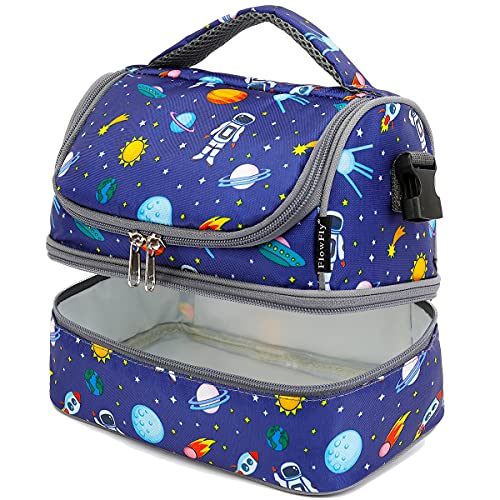 FlowFly Kids Double Decker Cooler Insulated Lunch Bag Large Tote for Boys, Girls, Men, Women, With Adjustable Strap, Astronaut - color: Astronaut