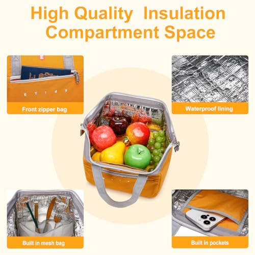 ETidy Fashionable & Lightweight Reusable Lunch Bag Large Capacity Waterproof & Leak Proof Lunch Box Insulated Cooler Lunch Tote For Women Adult To Work Travel Outdoor(Blue) - color: Light Blue