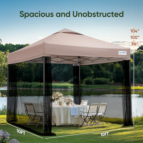 Quictent 10x10 Pop Up Screened Canopy Tent, Instant Setup for 1 Person with Netting, Portable & Compact, Waterproof & UV Protection, Ideal for Camping, Beach, Parties, and Outdoor Events - color: Beige