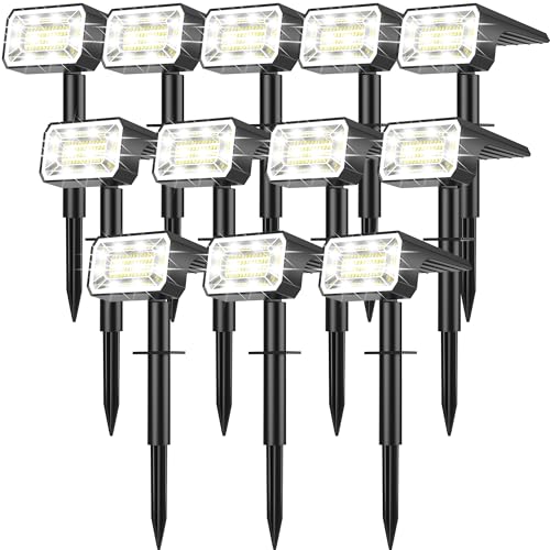 Solar Spot Lights Outdoor Waterproof IP65, [12 Pack/100 LED/4 Modes] 2-in-1 Solar Landscape Spotlights, Auto On/Off High Lumens Spot Lights for Outside Yard Garden Pathway(Cool White) - color: Cool White, size: 12 Pack