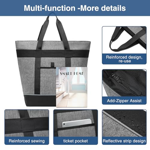 Insulated Cooler Bag Reusable Grocery Tote Bags Transport Large Lunch Box for Women - color: Gray-activity