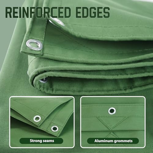 20x40 Canvas Tarp 350GSM Green Super Heavy Duty Canvas Tarps with Rustproof Grommets, 12 oz Durable & Multipurpose Outdoor Tarpaulin for Camping, Patio, Canopy Tent, Trailer Equipment & Woodpile Cover - size: 20x40