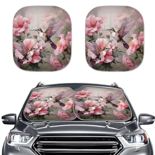 Classic Hummingbird 2 Piece Peotector Shade Windshield Sun Shade for Women Titanium Silver Fabric Material Outdoor Protective Sun Blocker Protect Your Car Block The Sunlight - color: Classic Hummingbird