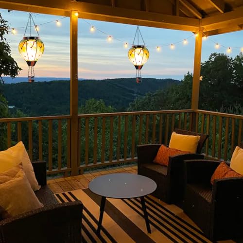 2 Pack Dragonfly Hot Air Balloon Solar Lantern Outdoor Waterproof, Glass Balloon Lanterns for Outside, Decorative Hanging Solar Lights Patio Garden Yard Gift for Women Moms - color: Dragonfly- 2Pack