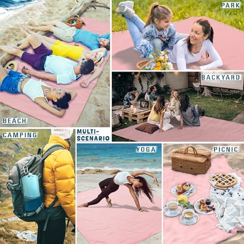Beach Blanket Waterproof Sandproof 78''×110'' Large Suits 1-7 Adults Oversized Lightweight Picnic Mat Beach Blanket Water Resistant for Camping Hiking Travel Picnic - color: Pink, size: 78''x110''