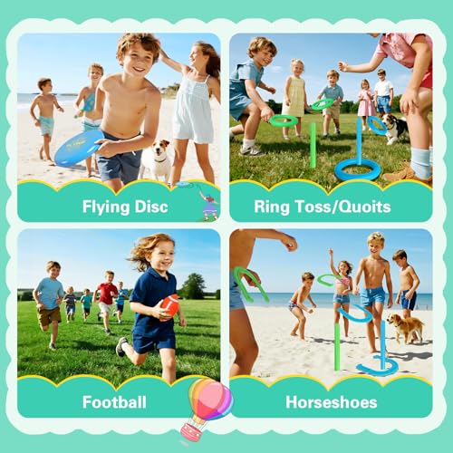 Outdoor Toys for Kids Ages 4-8, 8-in-1 Backyard Games Set with Multiple Sports Activities, Outdoor Family Play for Boys and Girls, Ideal for Parties, Camping & Birthday Gifts