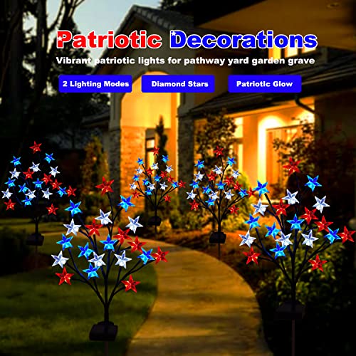 2 Packs Solar 4th of July Decorations Outdoor Lights, Solar Red White and Blue Star Pathway Lights, Waterproof Outdoor Patriotic Decorations Lights for July 4th Memorial Day Garden Yard Pathway Grave - size: 2 Paks-2 Modes