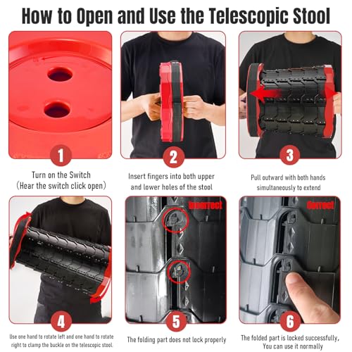 Doseno Upgraded Foldable Stool Thickened, Portable Collapsible Stool Retractable Stool for Fishing, Hiking Tours, BBQ, Parties, Outdoor Activities (Red, 1pack) - color: Red, size: 1pack