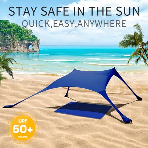 7×7 FT Beach Tent Sun Shelter UPF50+ UV Protection, Outdoor Canopy Tent Sun Shade with 2 Poles for Camping, Beach, Fishing, Backyard and Picnics Navy - color: Navy