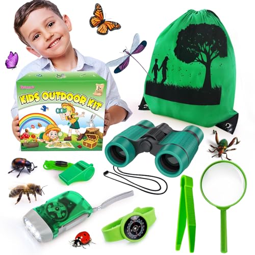 YOPINSAND Kids Explorer Kit & Bug Catcher Kit, Camping Gear for Kids, Outdoor Exploration Set with Backpack & Binoculars, Ideal Outdoor Adventure Toys for Boys Girls 3-12 - color: Green