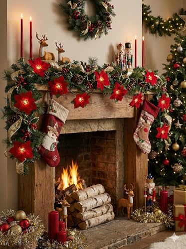 8.5FT Christmas LED Flower String Lights, Christmas Decorations Lights Outdoor with 10 LED Red and Green Flowers Bulbs, Plug in Flower Fairy Light for Valentines Wedding Garden Porch Floral Decor - color: Red Flower