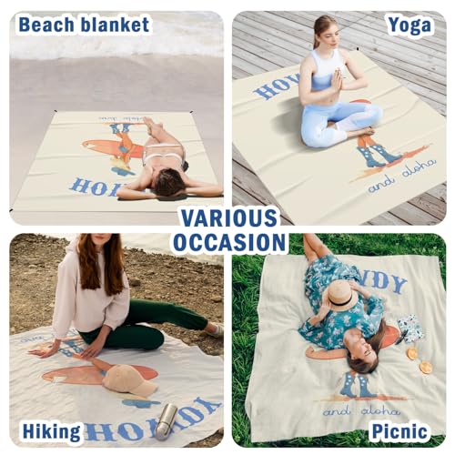 Trendy Coastal Howdy Surf Pocket Picnic Blankets, Cowgirl Mini Beach Camping Blanket Waterproof Sandproof for Surfer Girl,Preppy RV Outdoor Picnic Blanket Mat Gifts for Campsite Dorm 55x60in - color: Surf