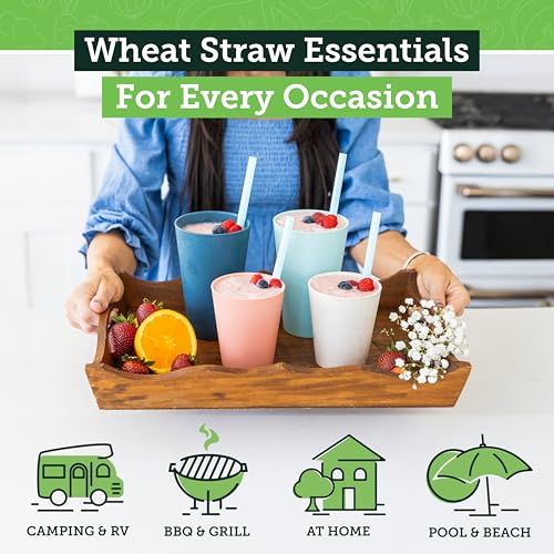 Grow Forward Premium Wheat Straw Cups - 13 & 20 oz Unbreakable BPA Free Hard Plastic Cups - Reusable Lightweight Plastic Drinking Glasses for Kitchen, Outdoor, Water, Camping, RV - Tropical - color: Tropical, size: 13/20oz