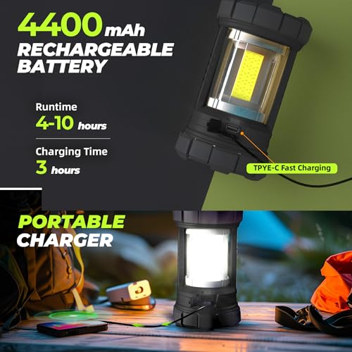 Camping Lantern 3000LM, LED Lanterns for Power Outages with 4400mAh Phone Charger, Impact-Resistant Rechargeable Lantern, 5 Light Modes Waterproof Lantern for Hurricane Emergency(Black) - style: 1-Black