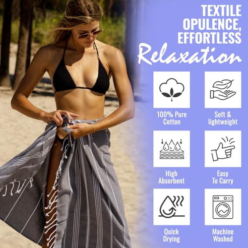 Beach Towel 100% Cotton Turkish Beach Towel Adult 38x70 Inch Pre-washed Absorbent Extra Large|Sand Free Quick Dry BathTowels|Lightweight Blanket|Travel Cruise Camping Spa Gym Yoga Towel|Black - color: Black Onyx