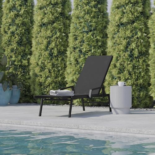 Flash Furniture Brazos Adjustable Chaise Lounge Chair with Arms, All-Weather Outdoor Five-Position Recliner, Black/Black - color: Black/Black, size: Set of 1