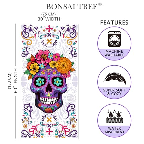Bonsai Tree Sugar Skull Beach Towel, Purple Microfiber Bath Towel for Women, Sand Free Quick Dry Travel Towels Sugarskull for Women Yoga Sports Adults 30" X 60" - color: Sugarskull, size: 30"x60"