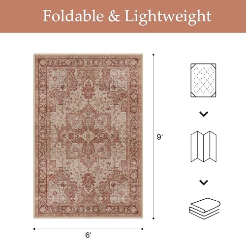 GENIMO Outdoor & Indoor Area Rug 6'x9', Waterproof, Non-Shedding, Easy Cleaning, Boho Mat for Patio, Living Room, Balcony, Dining Room, RV, Deck, Bedroom, Camping, Outside Carpet,Brown Red - color: Brown Red, size: 6' x 9' (Rectangular)