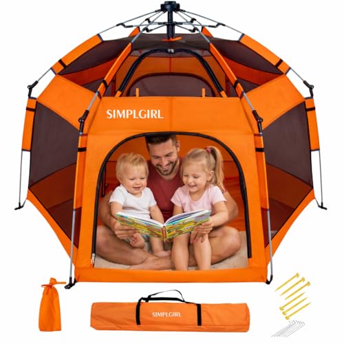 Premium Indoor and Outdoor Baby Playpen - Portable, Lightweight, Pop Up Pack and P Lay Toddler P Lay Yard w/Canopy and Travel Bag - Orange - color: Orange02