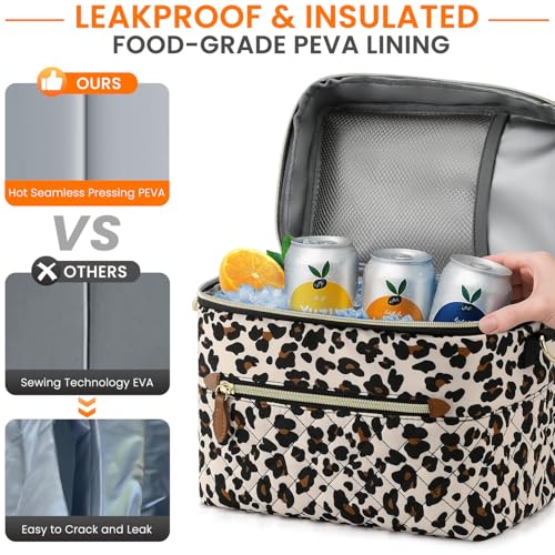 Tenot Insulated Lunch Box for Women Reusable, Leak Proof Cooler Lunch Bag Women for Work Stylish Quilted Lunch Tote Bag for Adult Picnic Travel Hiking Leopard Print - color: Leopard Print