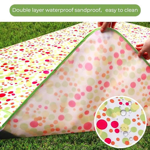 Hi Space Outdoor Picnic Blankets Waterproof Foldable Picnic Mat Sandproof Extra Large Beach Blankets for Grass Lawn Park Camping Family Concert, 80"x60", Green Polka Dot - color: Green-colorful Polka Dot