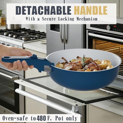 Umite Chef Pots and Pans Set Non Stick, 21 pcs Ceramic Cookware Set with Detachable Handles, Healthy Induction Cookware Oven Safe RV Kitchen Cooking Set with Utensils, PFAS PFOA & PTFE Free, Navy - color: Navy