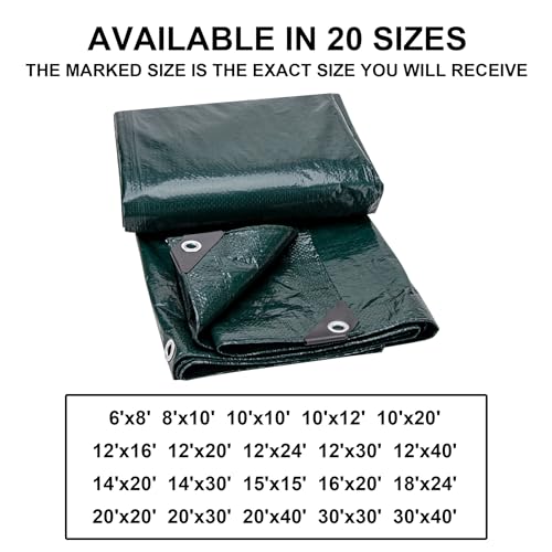 CARTMAN Finished Size 18x24 Feet Waterproof Green Tarp 8 Mil Thick, Multipurpose Protective Cover for Emergency Rain Shelter Camping Tarpaulin - size: 18'×24'