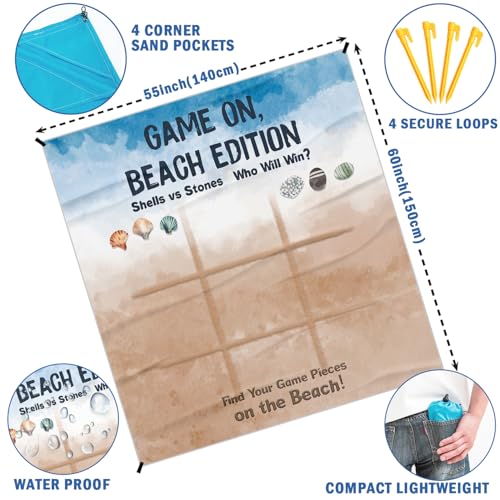 Funny Beach Game Pocket Picnic Blankets, Seashell Coastal Outdoor Beach Camping Blanket Waterproof Sandproof Gifts for Kids Boys, Sea Mini RV Picnic Mat for Camper Campsite Travel 55x60in - color: Game
