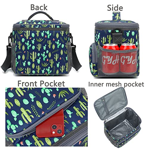 GYEUKHAM Insulated Reusable Lunch Bag Adult Large Lunch Box for Women and Men with Adjustable Shoulder Strap,Front Zipper Pocket and Dual Large Mesh Side Pockets,Cactus - color: Cactus
