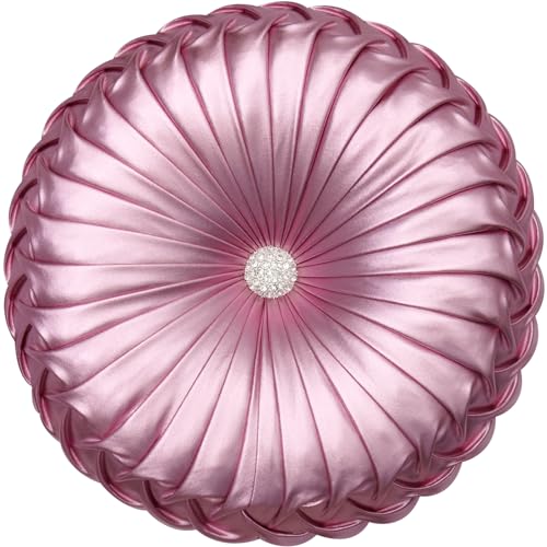 EUCIOR Round Throw Pillows,Blush Pink Throw Pillow,Soft Spandex Fabric,Pumpkin Pleated Handmade Pink Metallic Round Decorative Pillow for Sofa Bedroom Livingroom - color: Light Pink