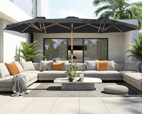 SUPERJARE 13FT Outdoor Umbrella for Patio, Double sided Pool Umbrellas with Fade Resistant Canopy, Large Table Umbrella for Deck, Market, Backyard - Black - color: Black, size: 13FT