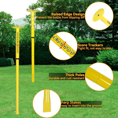 Super Stable Outdoor Flying Disc Game Set, Portable Fun Bottle Drop Yard Game for Family & Adult with Adjustable Heavy Duty Steel Pole, Durable Bag - Easy Set Up