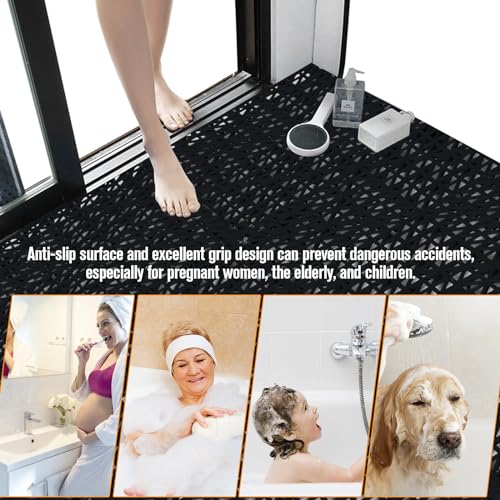 12 Pcs Drainage Mat Modular Interlocking Cushion 11.8" x 11.8" Garage Floor Tiles Non-Slip Splicing Rubber Floor Tiles for Drain, Deck, Pool, Outdoor/Indoor (Black) - size: 11.8" x11.8" Black