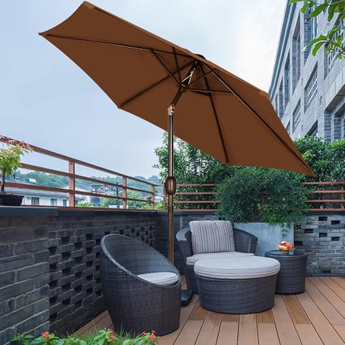 Blissun 7.5 ft Patio Umbrella, Yard Umbrella, Outdoor Market Umbrella with Push Button Tilt Crank, Brown - color: Brown