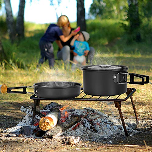 Odoland 15pcs Camping Cookware Mess Kit, Non-Stick Lightweight Pot Pan Kettle Set with Stainless Steel Cups Plates Forks Knives Spoons for Camping, Backpacking, Outdoor Cooking and Picnic - style: Black