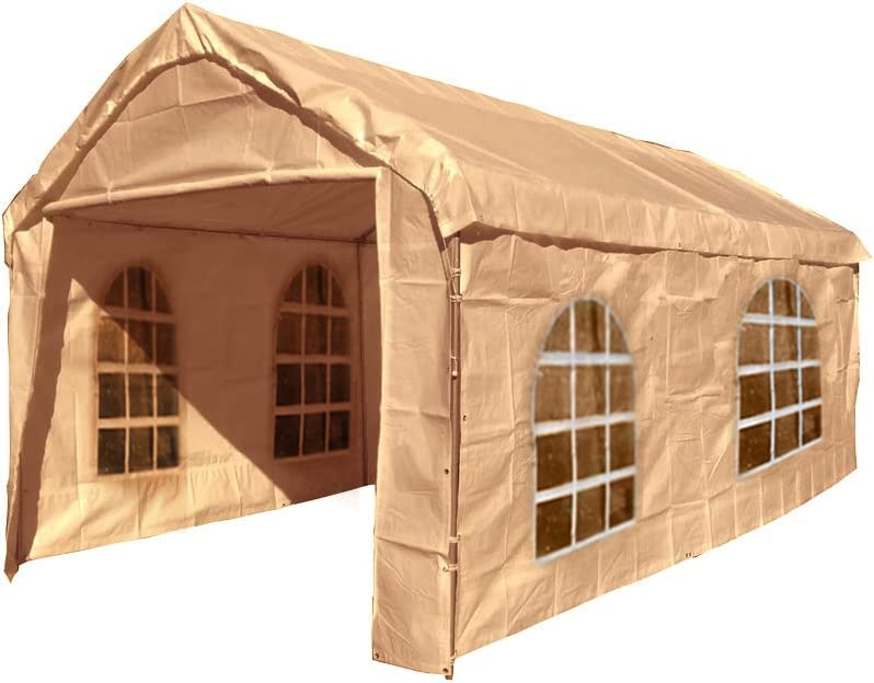 10X20 Canopy Tarp Set (5pc) Paneling and Top Set Valanced Tarp Kit Carport (Side Wall 2 Windows Replacement (Beige)) - color: Side Wall 2 Windows Replacement (Beige)