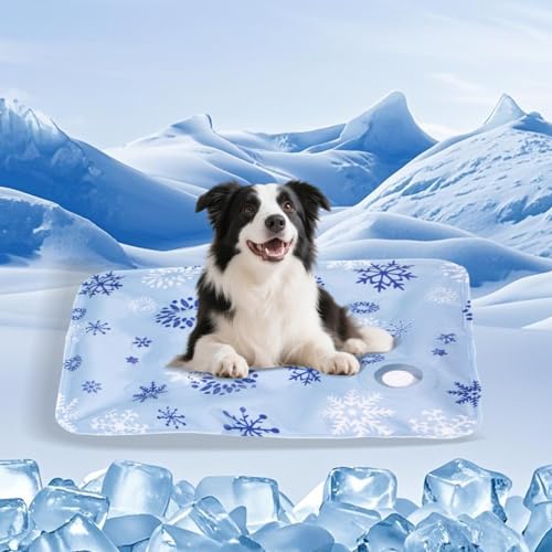 Cooling Mat for Dogs - 2025 Upgraded 23.6"x17.7" Washable Pet Cooling Pad, Non-Slip Kennel Bed for Summer, Portable Ice Mat for Dogs/Cats - color: Azure Snowflakes, size: 23.6"*17.7"(medium)